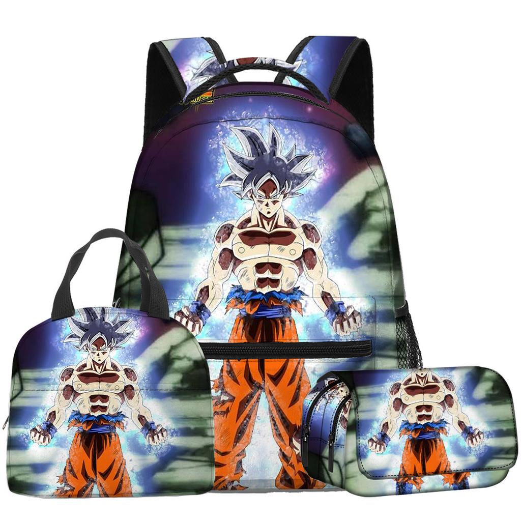 3D Анимация Вуконг Dragon Ball Super Школьная сумка для студента Рюкзак Сумка для обеда Пенал Набор из трех предметов