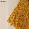 ZANZEA Женская повседневная блузка с рукавом 3/4, кружевной вязкой крючком, лоскутная, свободного кроя