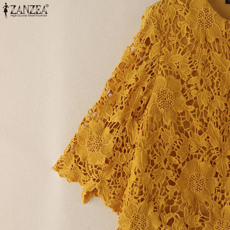 ZANZEA Женская повседневная блузка с рукавом 3/4, кружевной вязкой крючком, лоскутная, свободного кроя