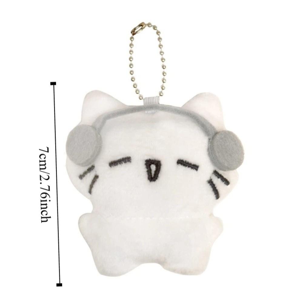 Cartoon Sad Cat Doll Keychain Funny Key Ring Cute Earphones Cat Pendant Friendship