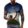 Модные оригинальные мужские футболки с пейзажем, летние повседневные футболки с круглым вырезом и коротким рукавом, новые трендовые уличные топы для отдыха с 3D принтом