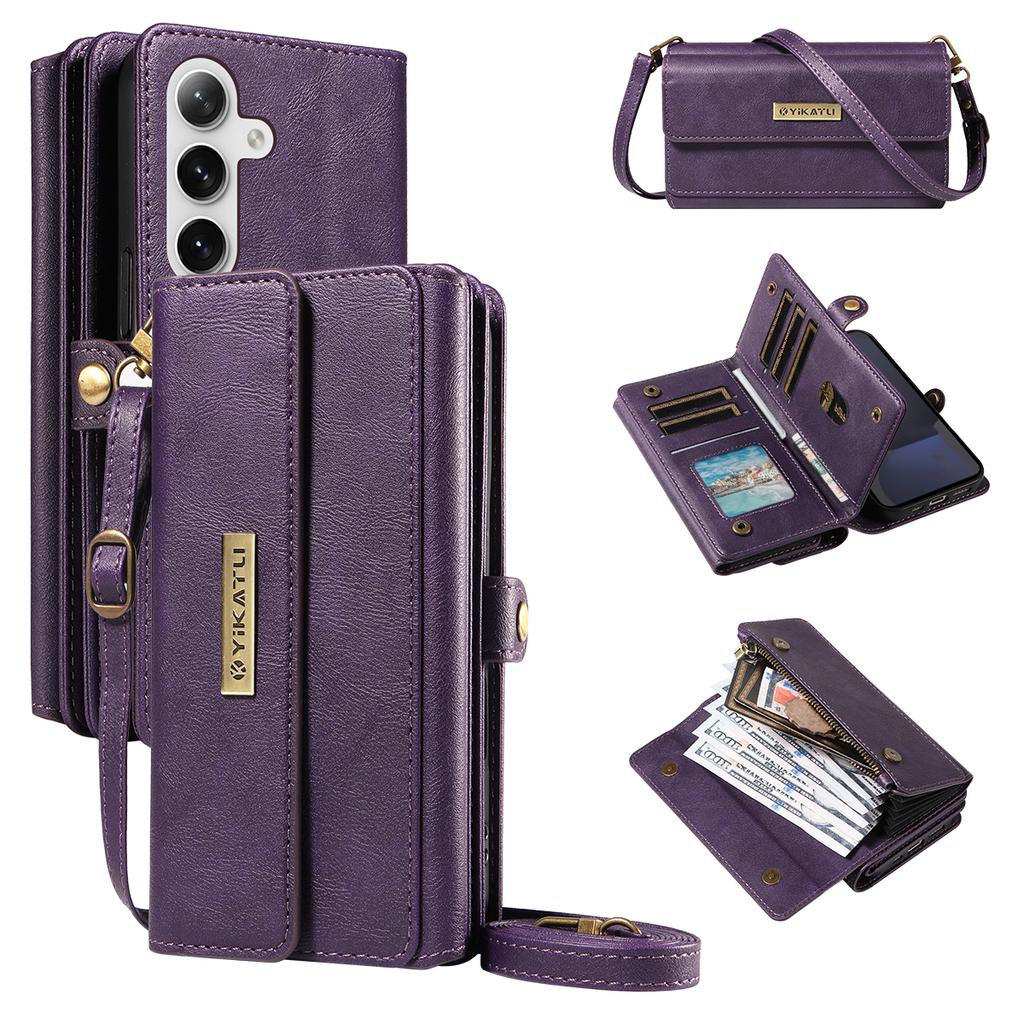 For Samsung Galaxy S24 FE Case YIKATU YK-008 Zipper Wallet Leather Phone Cover with Shoulder Strap