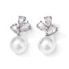 ZAKOL Cute Round Imitation Pearl Stud Earrings For Women Teardrop Zircon Bridal Earring Exquisite Wedding Party Jewelry