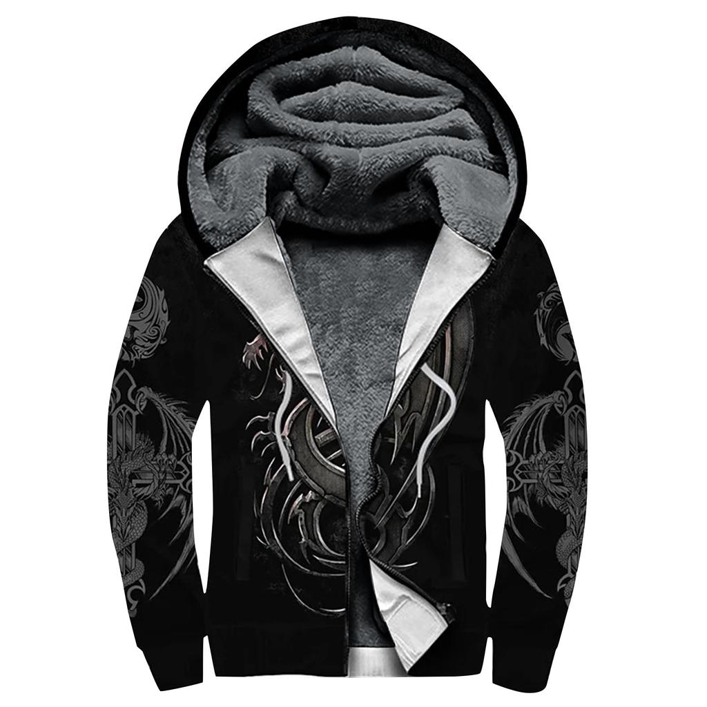 Men's Personalized Casual Printing Long Sleeve Zipper Sweater Thick Cotton Suit Winter