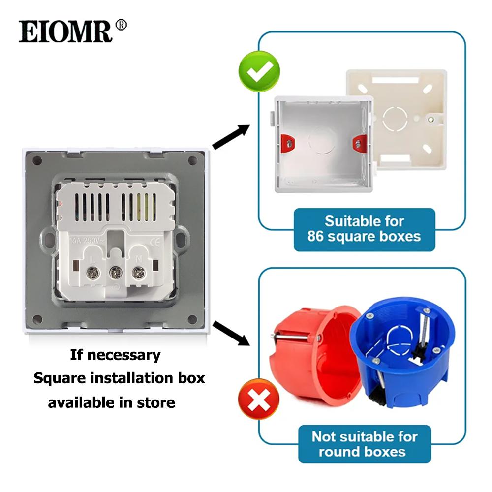 EIOMR Wall Smart Socket USB Type-C Charger Port EU Electrical Outlet Curved Panel AC 220V Power for Home Office Kitchen Bedroom