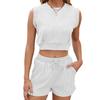 Summer Sleeveless Top Solid Color Crew Neck T-Shirt Drawstring Pocket Shorts Set