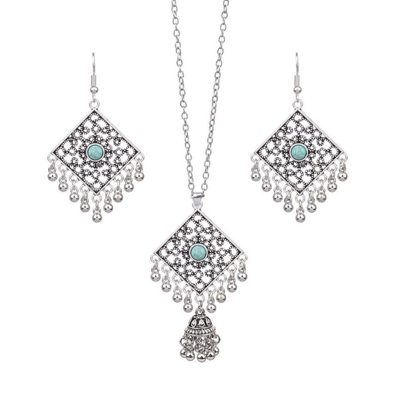 GemChic Женское новое классическое этническое ожерелье из сплава с полым колокольчиком и кисточкой, комплект из двух предметов, ювелирные изделия в подарок на день рождения, Рождество