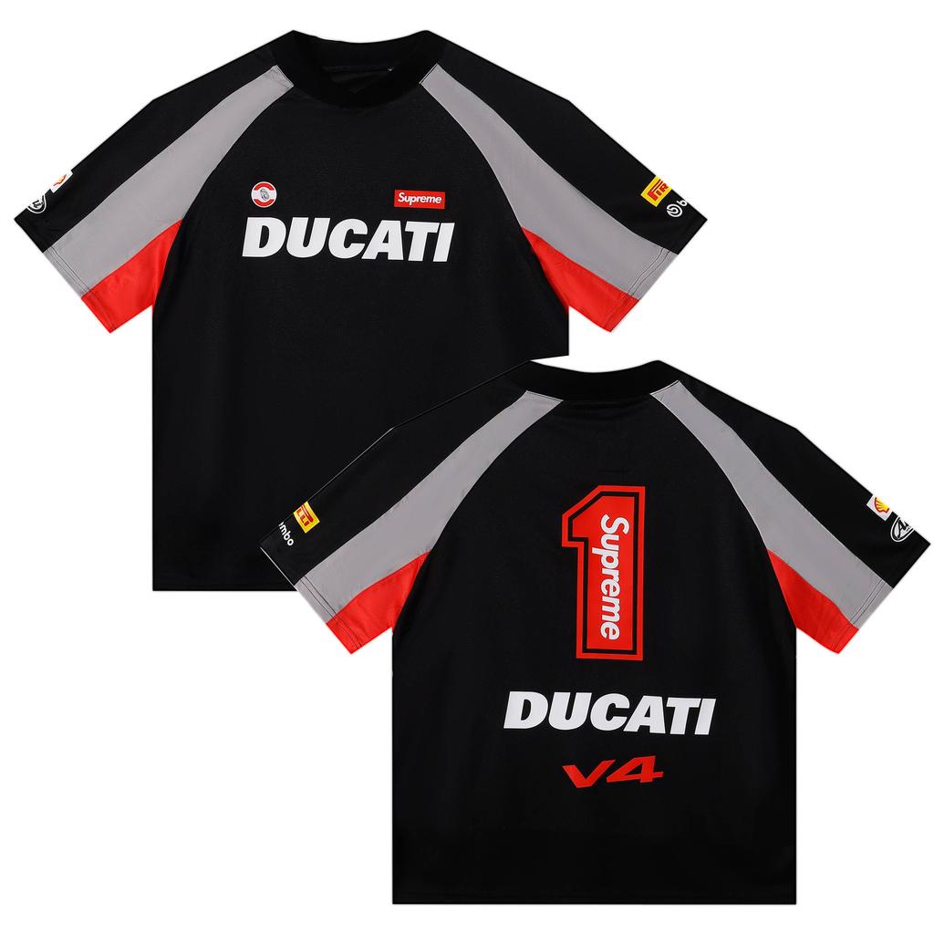 Supreme Футболка с коротким рукавом, созданная в сотрудничестве с Ducati, свободная универсальная гоночная футболка для мужчин и женщин American Trend