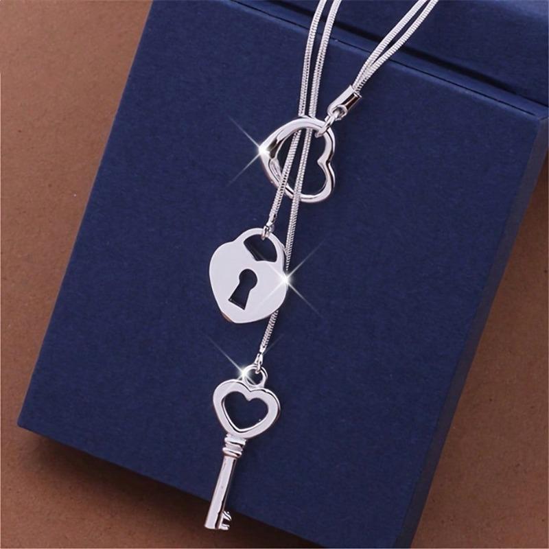 Ожерелье с подвеской-ключом в форме сердца, идеально подходит в качестве подарка на праздники, подходит для всех сезонов, с сексуальным стилем