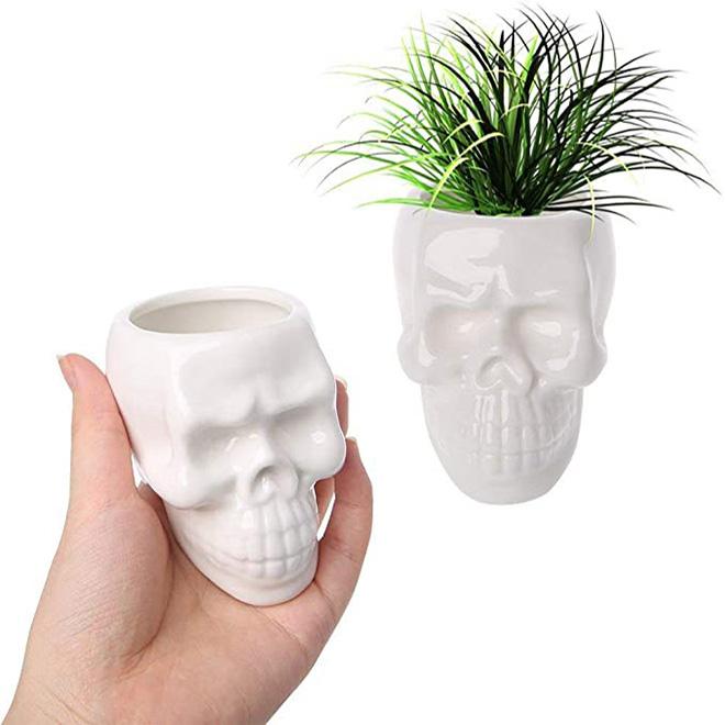 Dropshipping Cute Glazed Skeleton Flower Pot Creative Pen Pencil Holder Small Object Storage Containers for Home Decor Garden