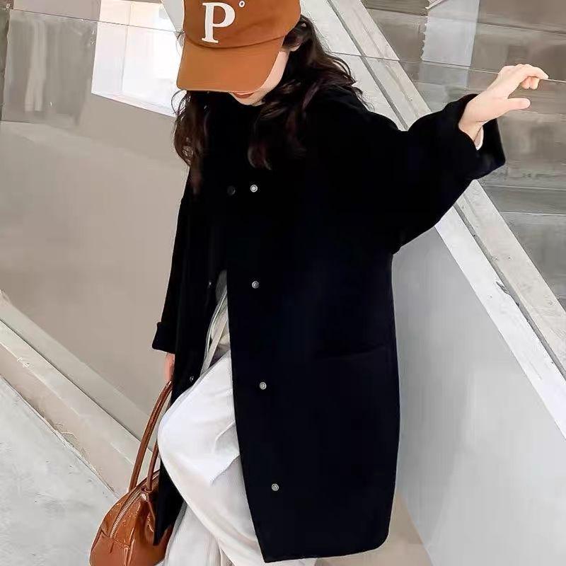 Пальто из шерсти и кашемира для девочек в корейском стиле - Толстое, средней длины, Модное