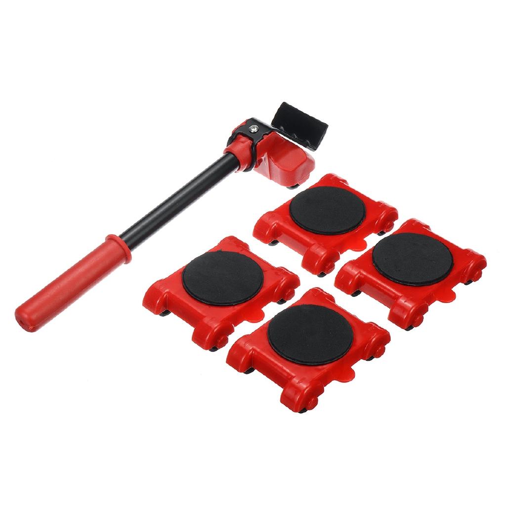 Furniture Mover Set Heavy Duty Furniture Lifter Transport Tool Red 4 Move Roller 1 Wheel Bar for Lifting Moving Furniture