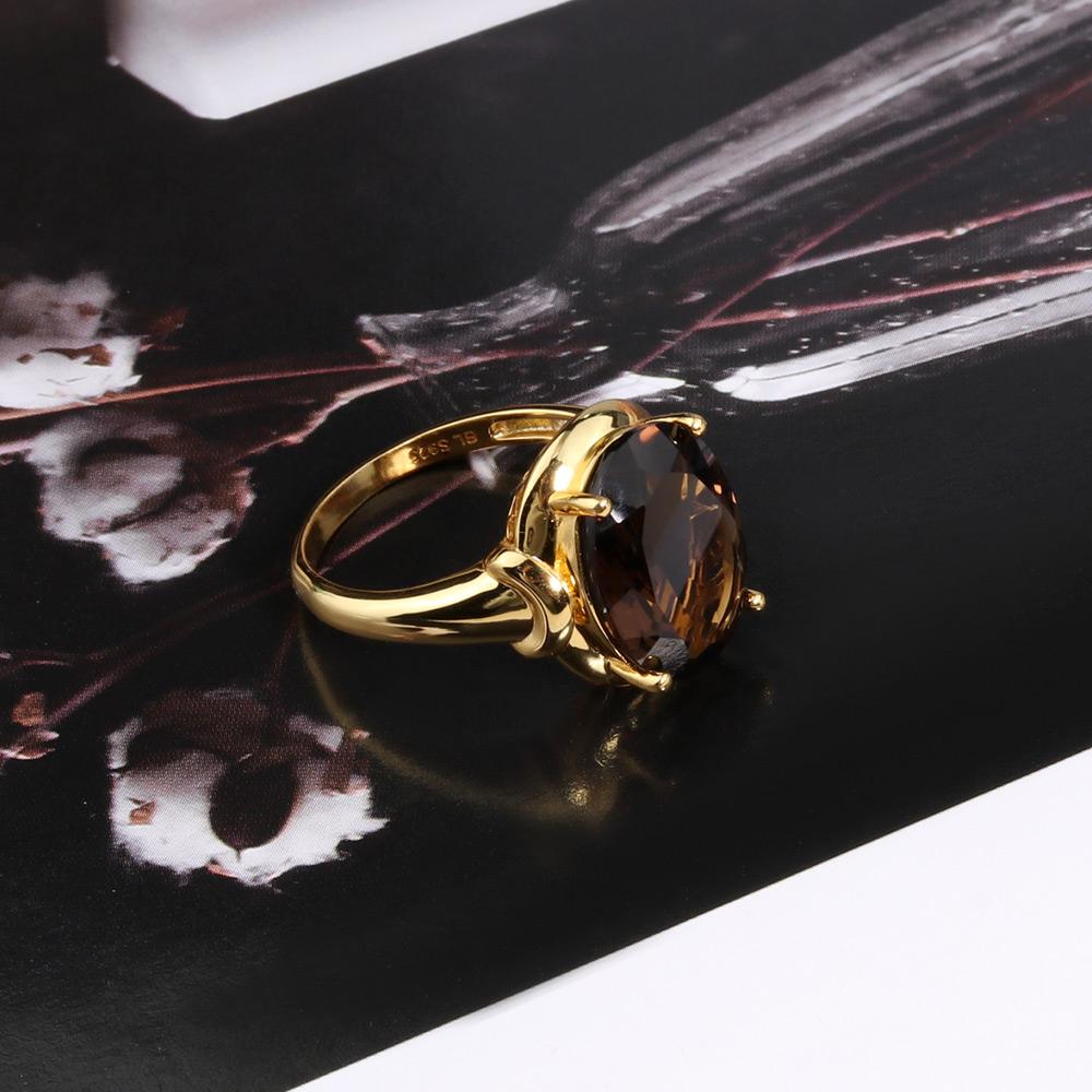 Simple Design Smoky Quartz Ring 925 Sterling Silver Yellow Natural Gems Women's Fine Jewelry for Daily Wear