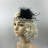 Great Gatsby 1920 Flapper Headpiece Crystal Bridal Black Feather Headband