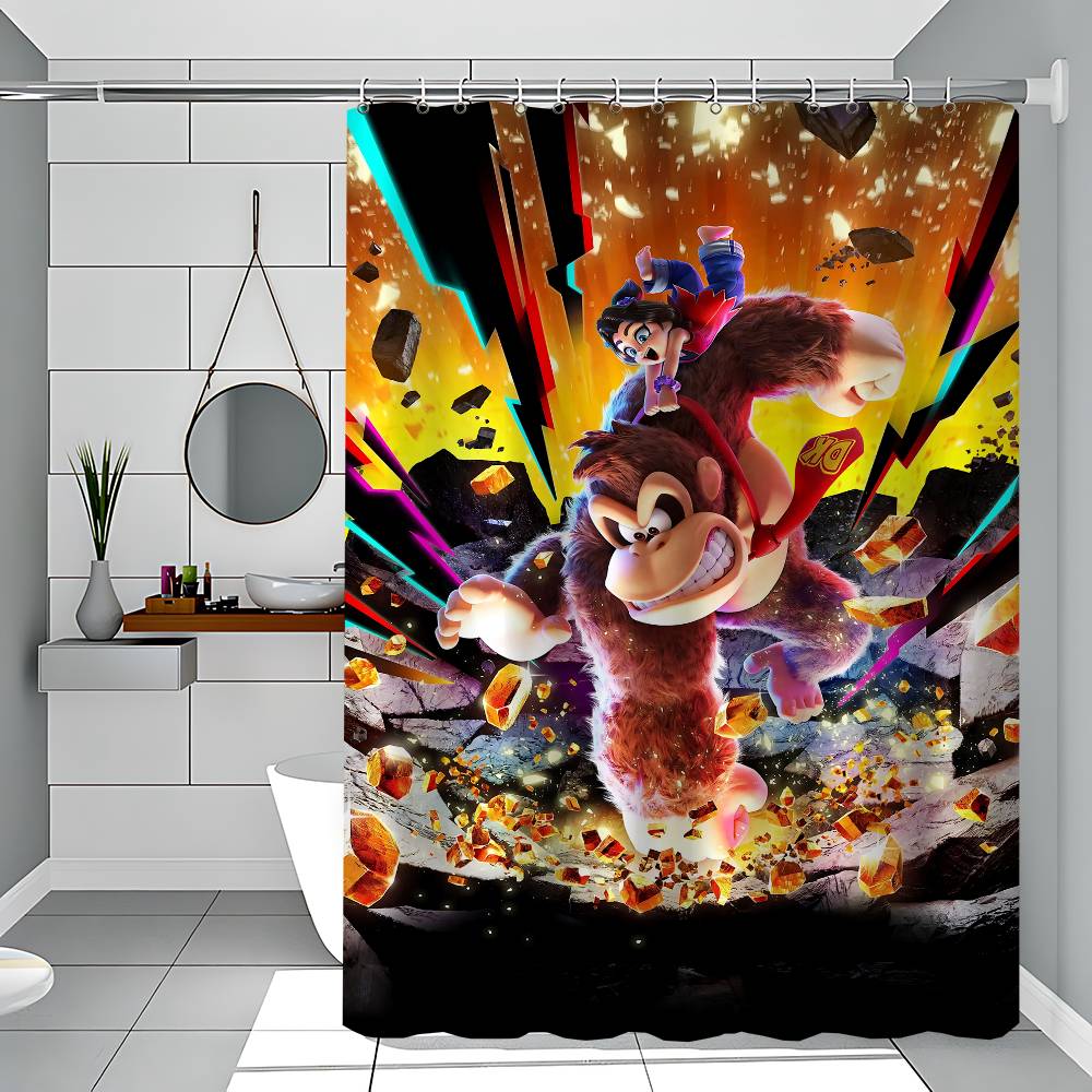 D-Donkey Kong Pattern Bathing Curtain Bathroom Shower Curtain Waterproof With 12 Hooks Home Deco