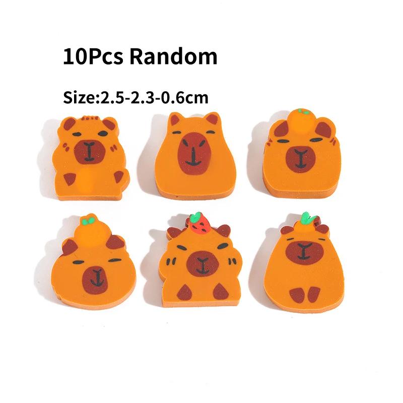 10Pcs/Lot Cartoon Animal Pencil Eraser Creative Cute Capybara Cutting Rubber Erasers Gift Kids Kawaii School Office Stationery