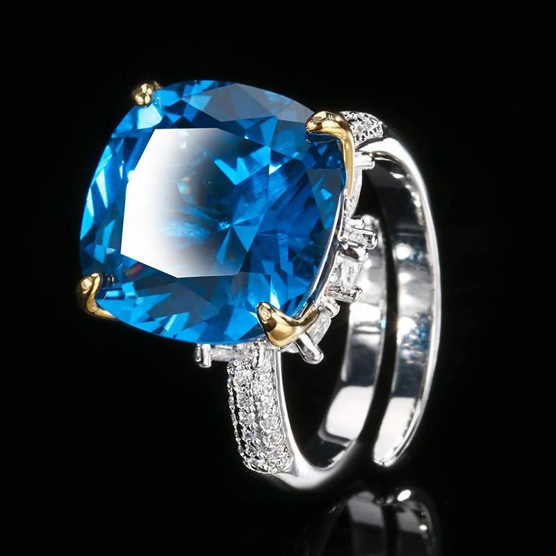 Осенне-зимние украшения Медная основа с золотым покрытием Имитация красного корунда Принцесса Квадрат Легкое роскошное кольцо Женское 14 * 14