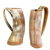 15.24 Cm Handmade Viking Horn Mugs Set of 2m Medieval Mead Cups with Wooden Base