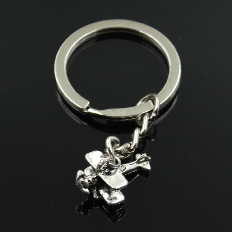 Fashion 30mm Key Ring Metal Key Chain Keychain Jewelry Antique Silver Color Plated Airplane Plane Biplane 19x9x13mm Pendant