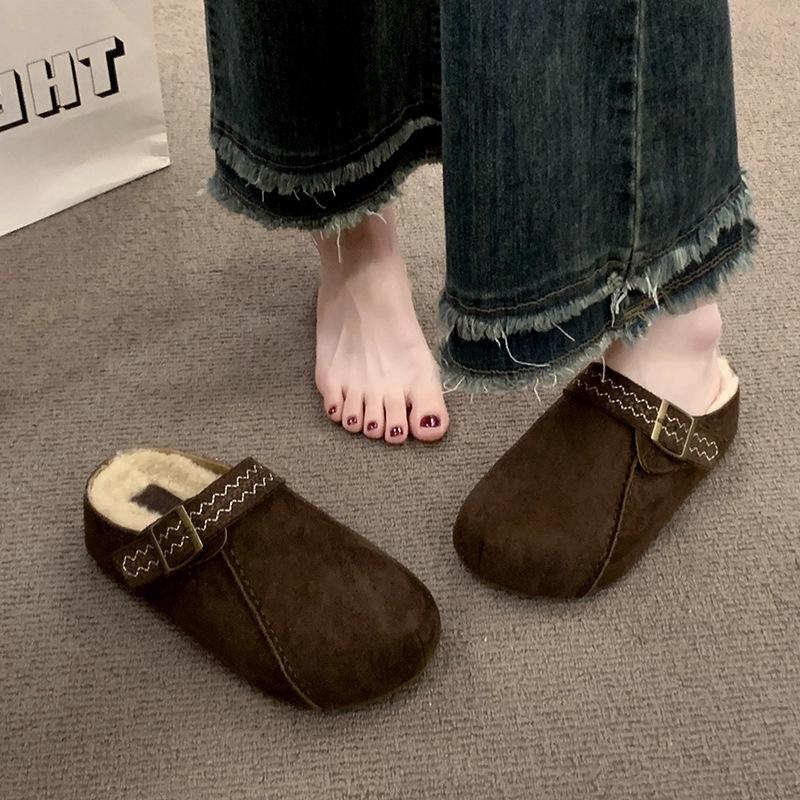 Флисовые Birkenstocks женские новая зимняя одежда универсальные шерстяные хлопковые тапочки беременные женщины педаль сумка голова половина шлепки
