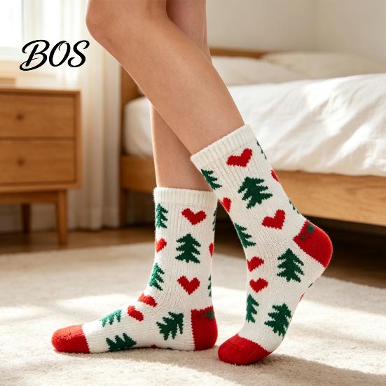Cold Weather Socks 1 Pair Coral Fleece Christmas Fuzzy Socks, Warm Fluffy Plush Cozy Thickened Slipper Unisex Thick Sleeping for Fall Winter