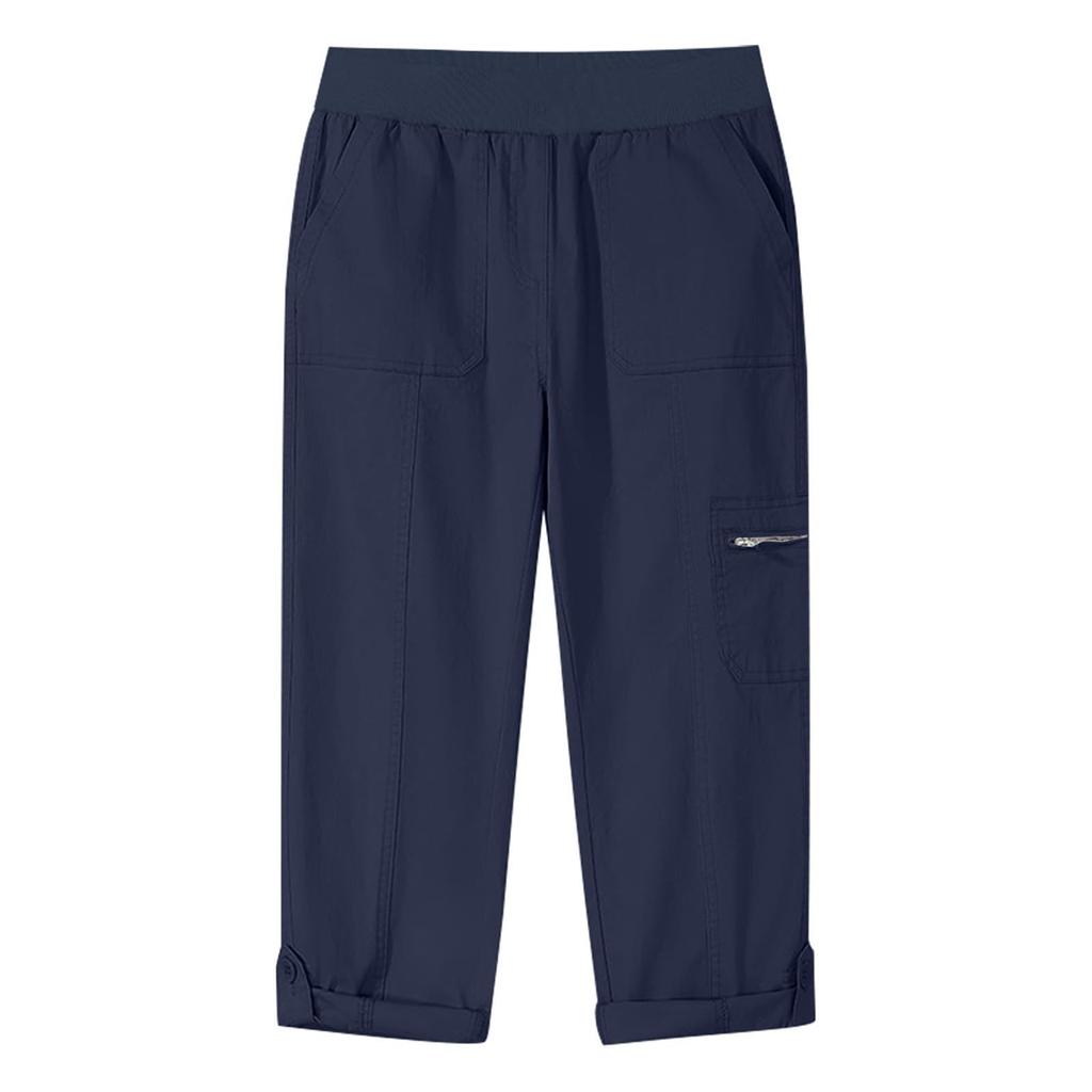 Женские модные однотонные рабочие брюки с эластичным поясом и карманами, укороченные повседневные брюки для бега