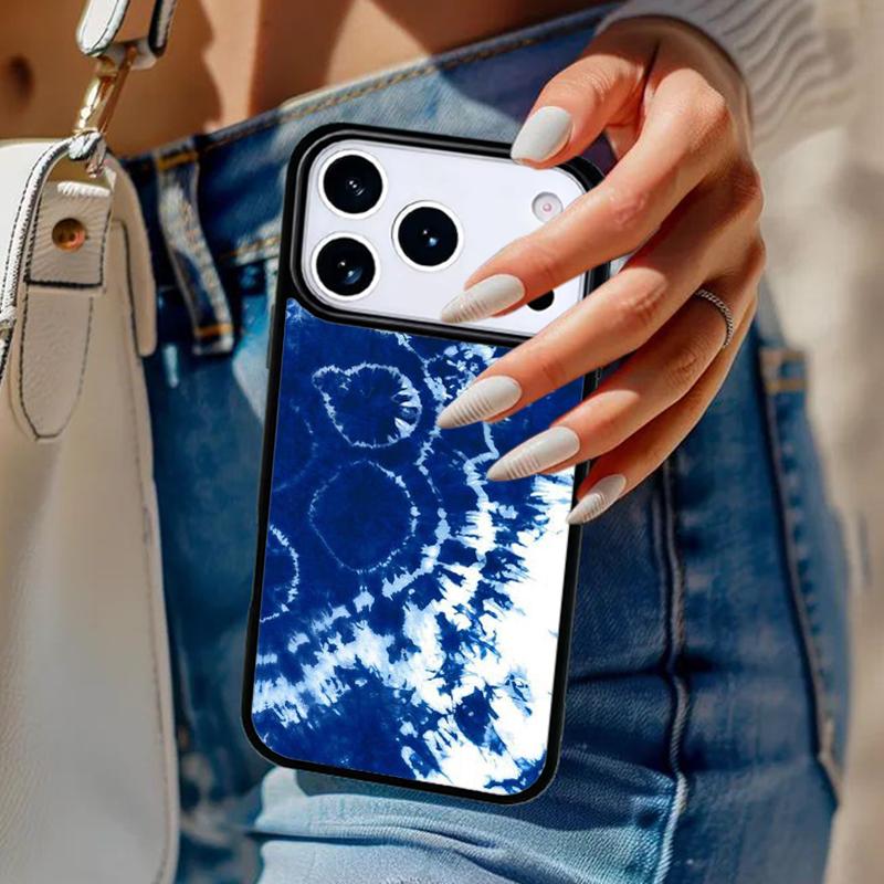 Синий чехол с тай-дай для iPhone 17 Air 14 15 13 12 Max Чехол для Apple 14 15 16 16e 11 Pro Max Plus Coque