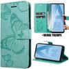 Case + 2 Tempered Glasses - BOOLING - for Samsung Galaxy A52 4G/5G - Elegant Green - Butterfly Pattern - Synthetic Leather