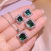 High Quality Emerald Square Set  Stamps Luxury Full Diamond Pendant Opening Ring Fashion Jewelry Party Wedding Gift
