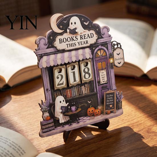 Reading Tracker with Stand Halloween Book Read This Year Counter, Ghost Bookstore Challenge Number, Counter Table Sign Decoration, Gift for Bookworms