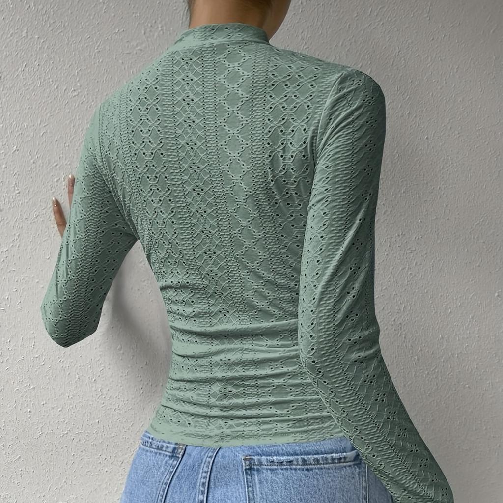 Однотонная футболка с вырезом под горло, элегантная футболка с длинным рукавом на весну и осень, женская одежда