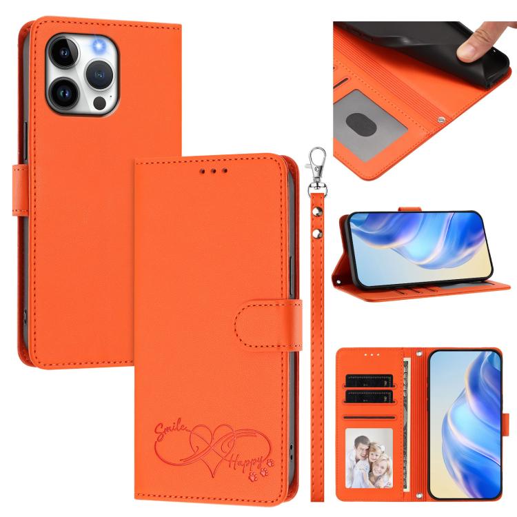 Happy Heart Pattern Magnetic Closure Vegan Leather Phone Case With Wrist Strap For iPhone Shockproof Protective Cover