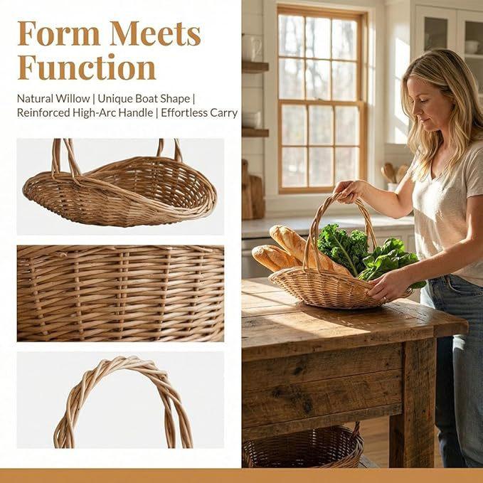 Handwoven Wicker Harvest Basket with Handle Portable Flower Collection Storage Basket for Vegetables and Flowers Home Storage