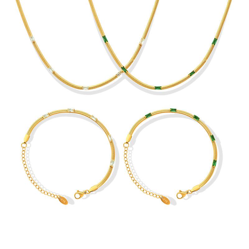 Waterproof 18k Gold Plated Stainless Steel Fashion Jewelry Set Inlaid Zircon Necklace Bracelet Set for Women