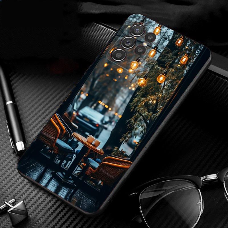 Чехол для телефона для Samsung Galaxy S26 S25 S24 S23 S22 Ultra S23 S22 S25 Plus S24 FE S26Edge Кофейня ночь Эстетика