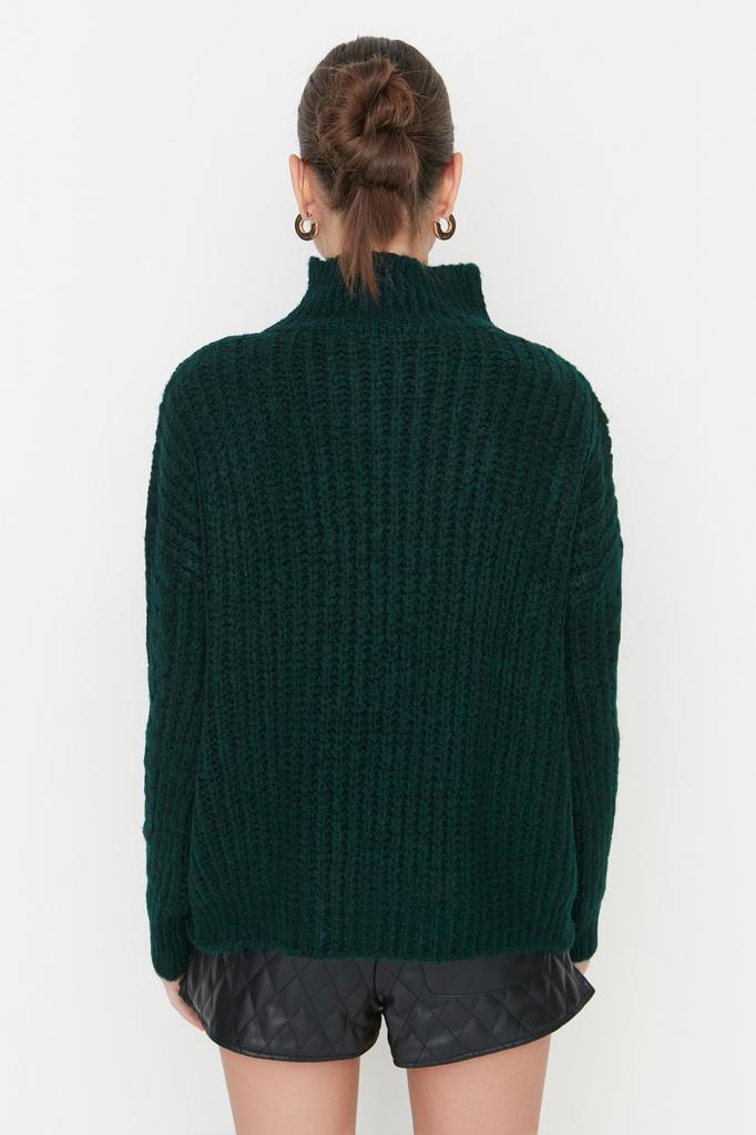 Women's Fashion New Sweater Navy Blue Soft Textured High Collar Knitwear Sweater