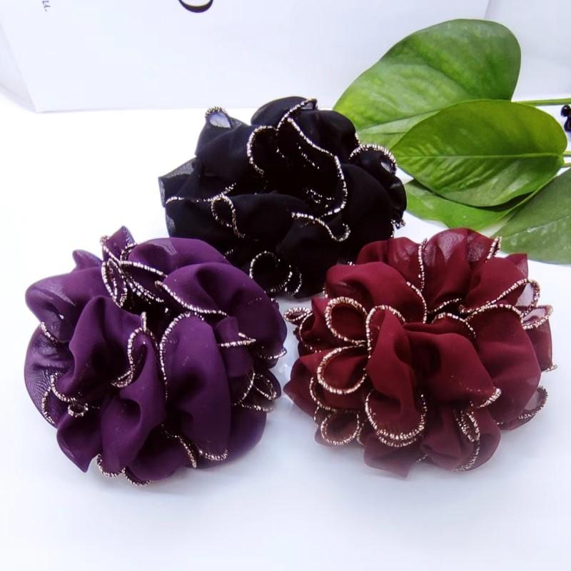Golden Edge Head Flower Korean Hair Rope High Elastic Rubber Band Fabric Wavy Edge Large Intestine Scrunchi Hair Woman Tiara C31