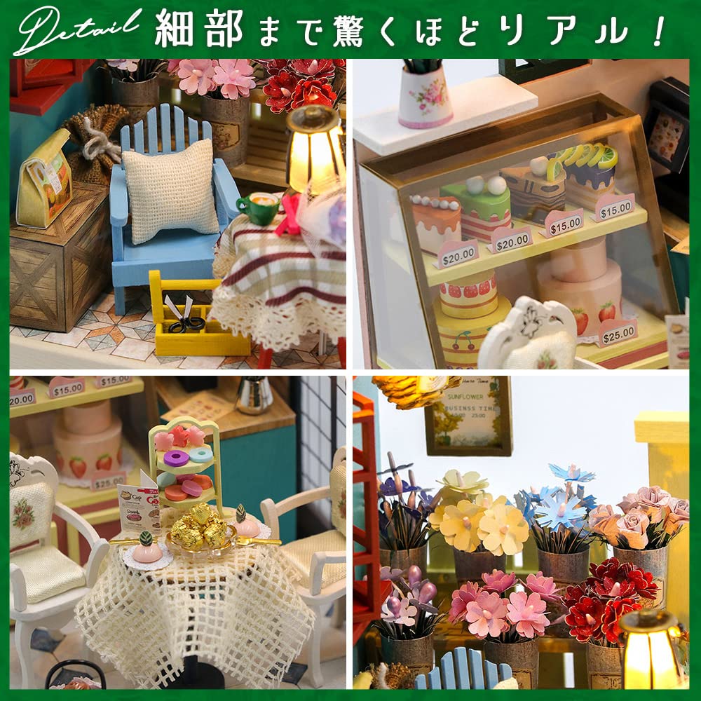 Моин моин Кукольный домик Миниатюрный Набор для DIY Инструкции Кофейный Торт Кубическая Коробка Светодиодная Подсветка Акриловый Кейс Инструменты для Сборки [Английский в комплекте] Кафе размером с ладонь,