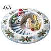 Indoor Decorative Floor Covering Round 3D Christmas Rug, Vortex Optical Illusion Area Santa Snowman Staircase Low Profile Fireplace Mat Depth Pattern,