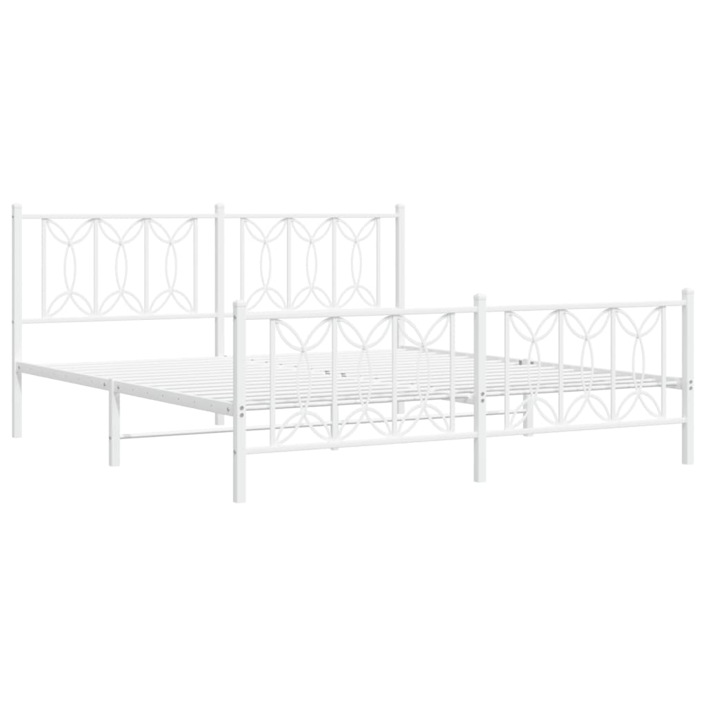 Metal Bed Frame with Headboard and Footboard White 183 x 213 cm
