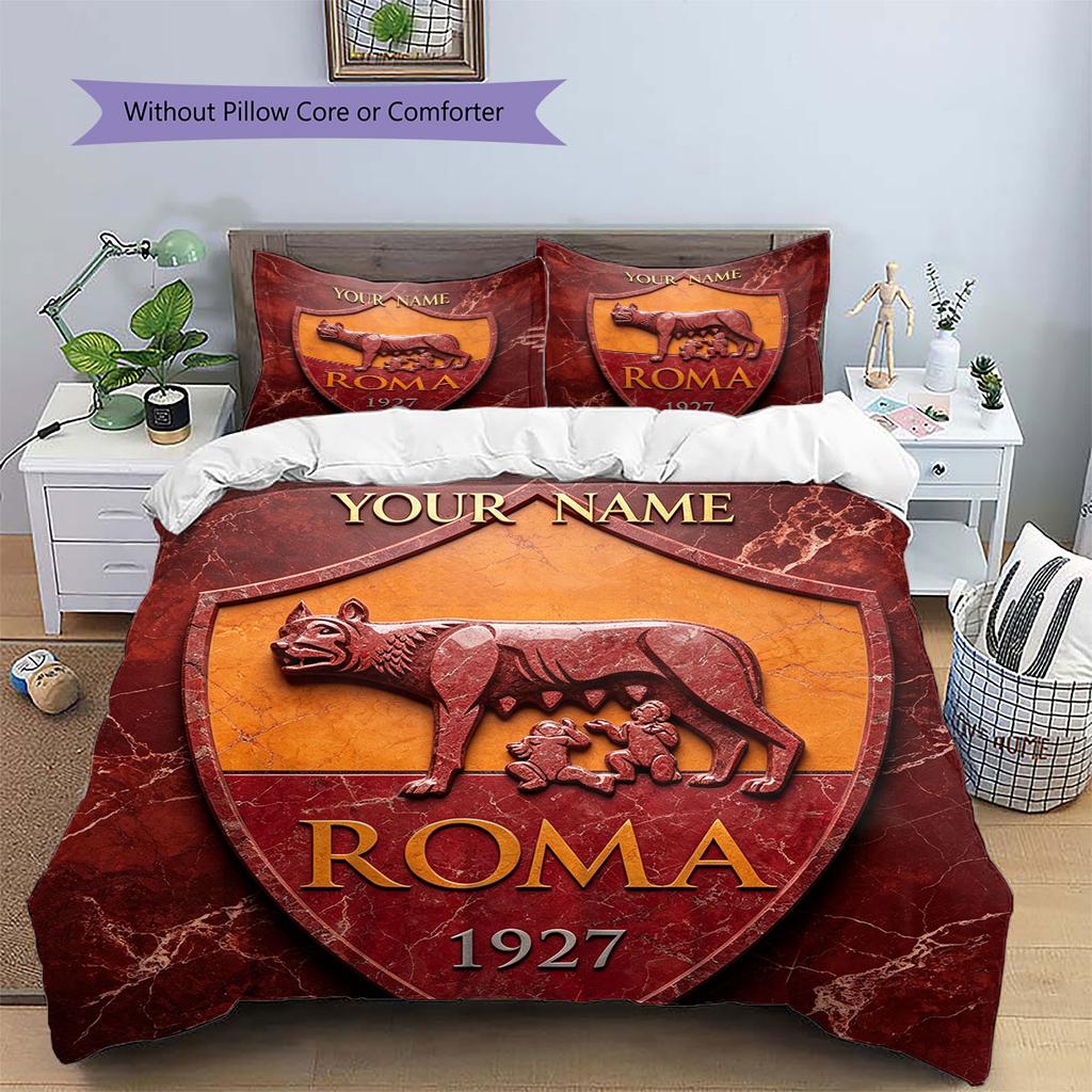 Custom Name,AS Roma Pattern Bedding Home Decoration Birthday Gift ( 1 duvet cover + 2 pillowcase, without core),fan merchandise.