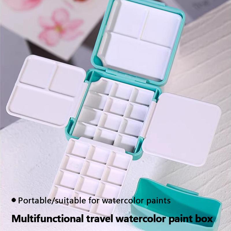 Portable Travel Watercolor Plastic Painting Box with Palette Half Pan Mini Paint Storage Case for Artist Gouache Oil Painting