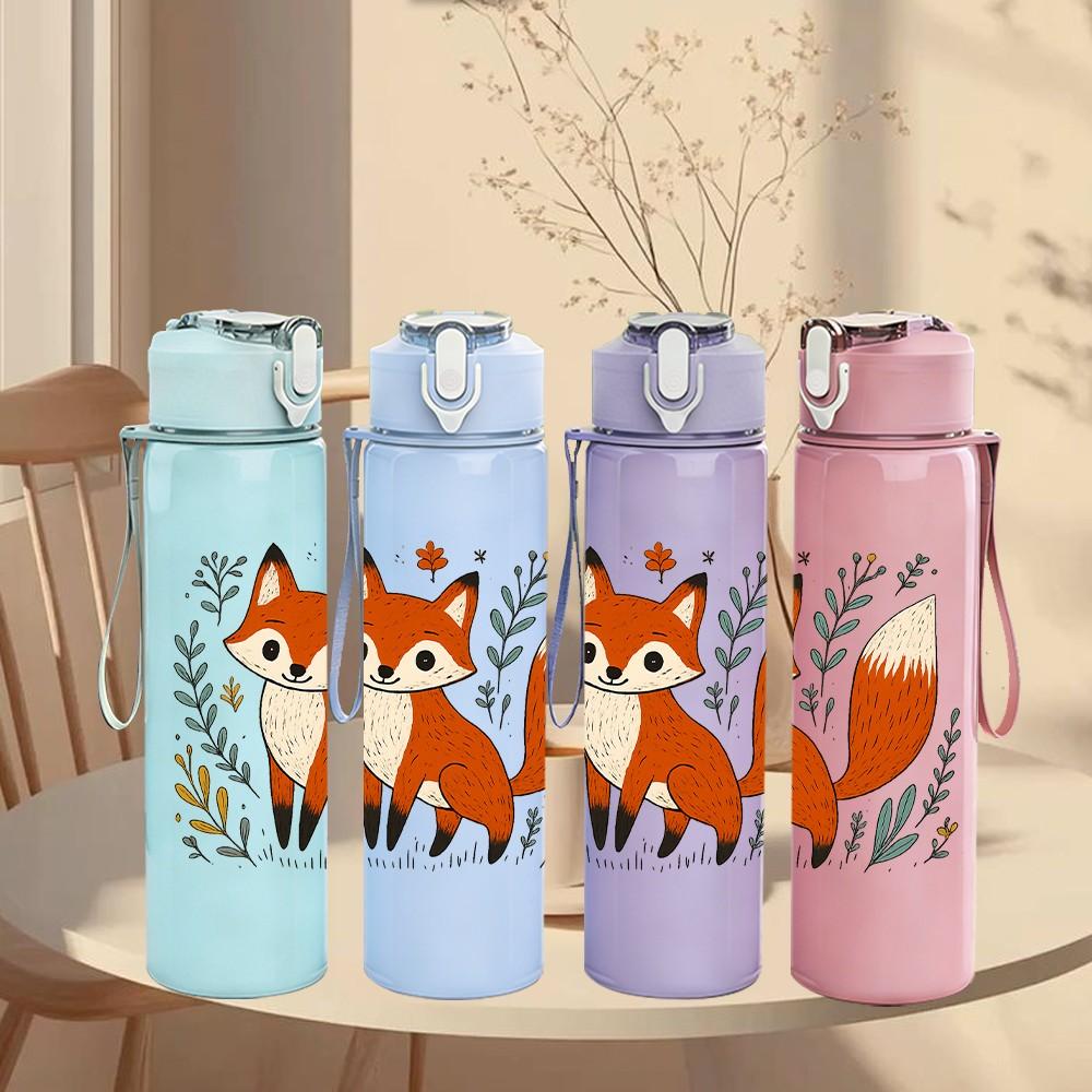 1PC Floral Wreath Fox 750ml Color Plastic Sports Water Bottle Leakproof Flip Straw Lid Suitable for Sports Office Home Use