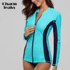 CHARMLEAKS Women Long Sleeve Zipper Rashguard Swimsuit Surfing Top Rash Guard Zipper UPF50+ Swimwear