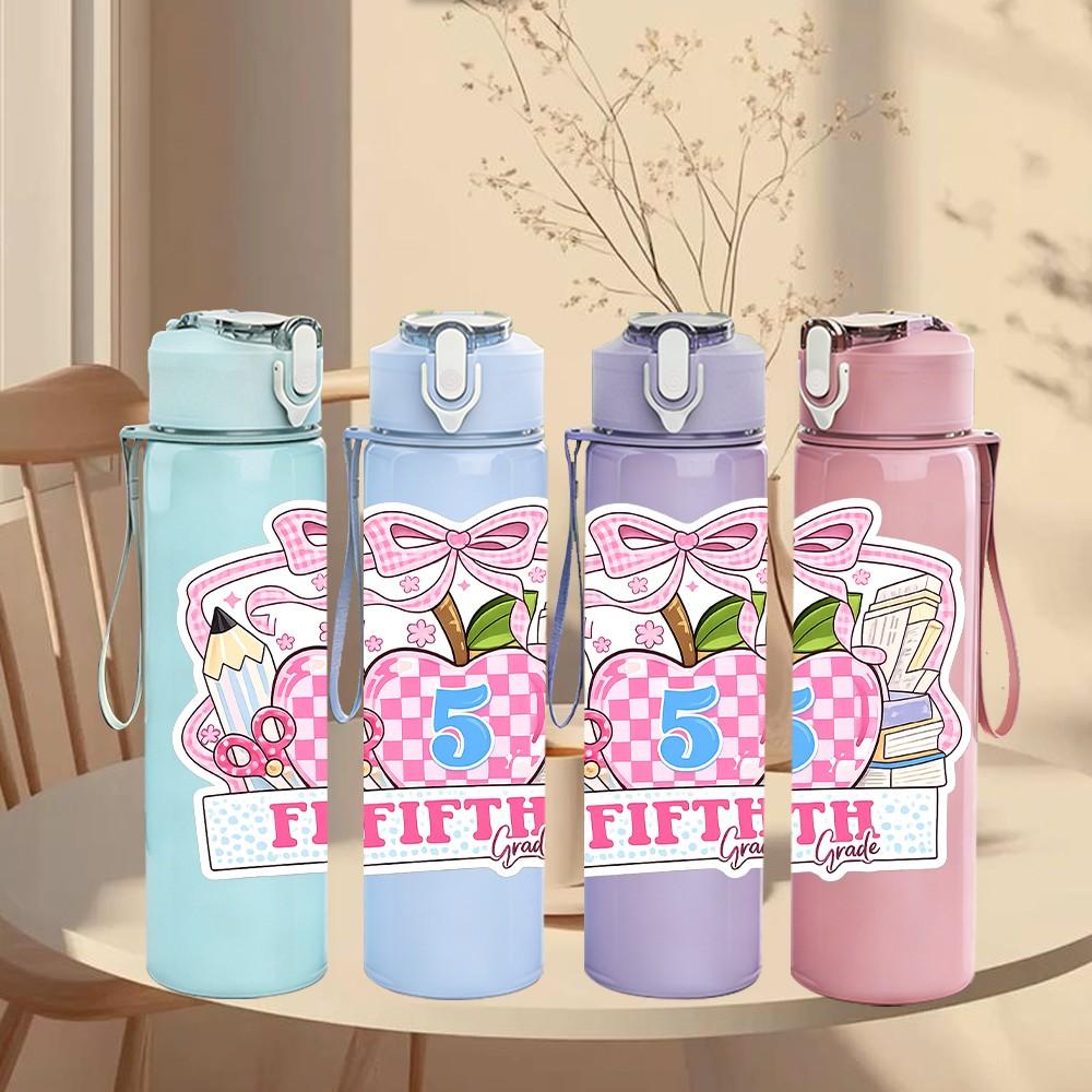 1PC Cute Number Five Birthday Art 750ml Color Plastic Sports Water Bottle Leakproof Flip Straw Lid Suitable for Sports Office Home Use