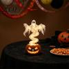 Indoor Outdoor Seasonal Props Ghost Pumpkin Yard Lamp, Halloween Resin Figurine with Warm LED Light, Battery Operated Glow Ornaments Spooky