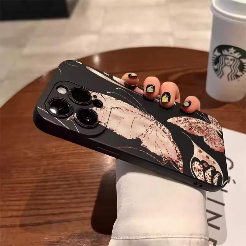 Golden Butterfly Phone Case For iPhone 17 Pro Max Air 16 Plus 15 14 13 12 11 XS X XR 13 Mini 16E Shockproof TPU Bumper Cover
