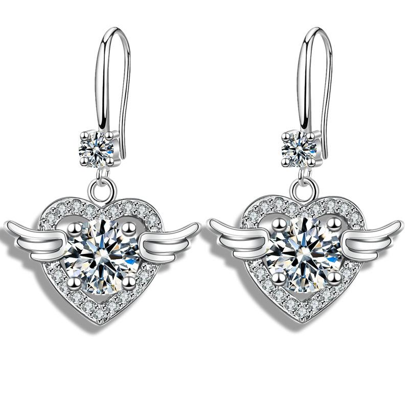 Корейская версия сережек Angel Wings средней и большой длины Серьги в форме крыльев в форме сердца Серьги из имитации серебра S925 пробы