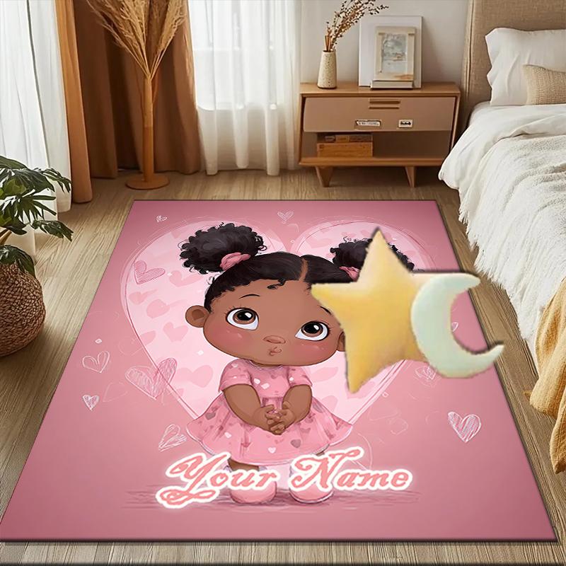 1PC Custom Name Love Heart Illustration Theme Floor Mat Ideal for Living Room, Game Rooms, Office, Bedroom Floor Mat Playful Design