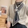 New Knitted Small Scarf Women's Wool Scarf Autumn and Winter Small Ears Letter Camellia Narrow Scarf